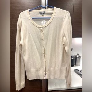 New Neiman Marcus 100% Cashmere Basic Button Front Cardigan - Ivory - XL